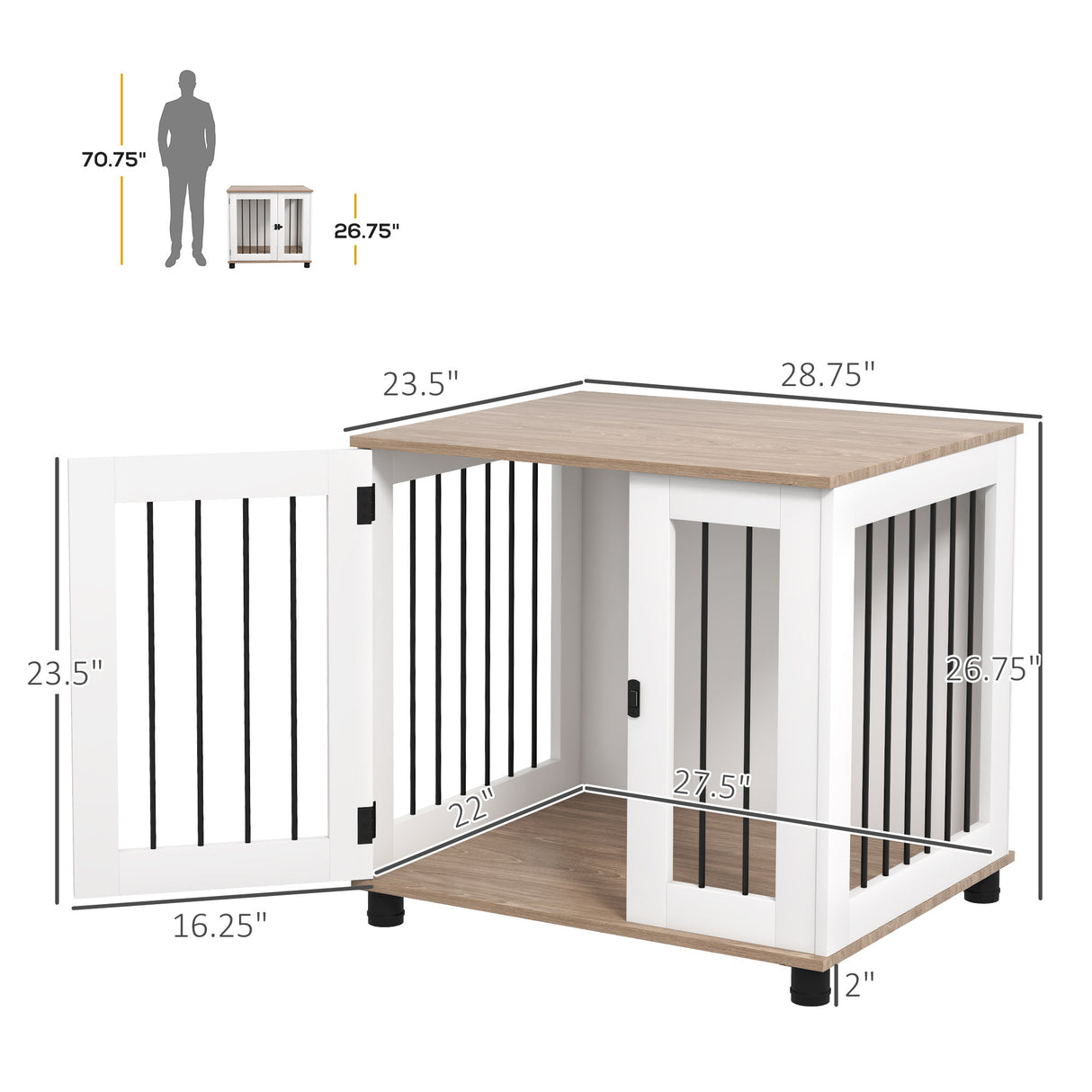 PawHut Dog Crate Furniture, Side Table Indoor Dog Kennel, End Table with Lockable Door for Small and Medium Dogs, Walnut Brown