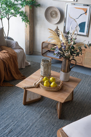 Set of 3 Round Decorative Brown Bamboo Woven Trays with Handles