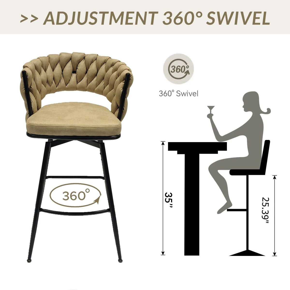 Bar Stool 360 Swivel With Back Footrest