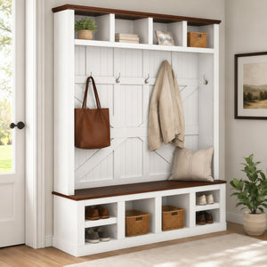 Farmhouse Hall Tree with Bench and Shoe Storage