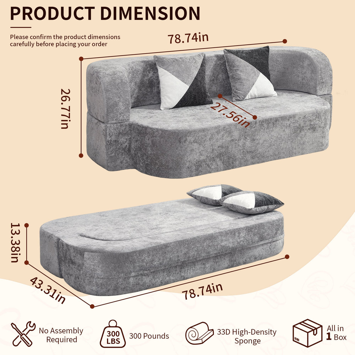 Eggshell Sofa Bed - Convertible Boneless Couch