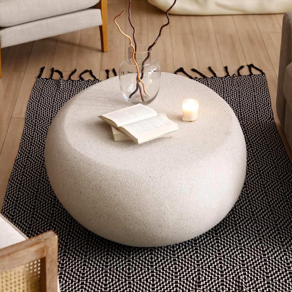 43.31'' Fiberglass Elliptical Coffee Table for Living Room