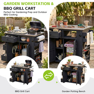 TOPMAX Outdoor Solid Wood Extendable Kitchen Island