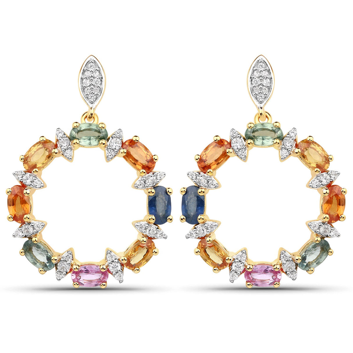 4.12 Carat Genuine Multi Sapphire .925 Sterling Silver Earrings