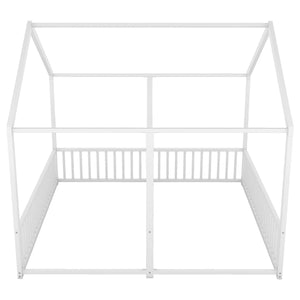 Metal Twin Size House Platform Beds 2 Shared Beds - Antique White