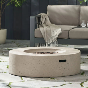 Modern Lightweight Concrete Outdoor Circular Fire Pit 50,000 BTU