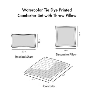 Twin/Twin XL Watercolor Tie Dye Printed Comforter Set with Throw Pillow