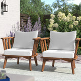Set of 2 Outdoor Acacia Wood Patio Club Chairs