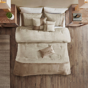 Tan Faux Suede King Comforter Set with Hypoallergenic Filling - 7 Piece