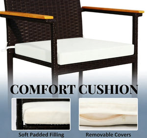 Set of 2 Patio Wicker Dining Chairs with Backrest and Armrests