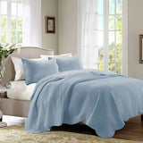 3 Piece Reversible Scalloped Edge Quilt Set Blue King/Cal King
