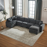 Modern U Shaped 6-Seat Sectional Sofa Couch with Ottoman