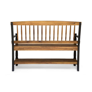 Slatted Bench With Built In Shelf