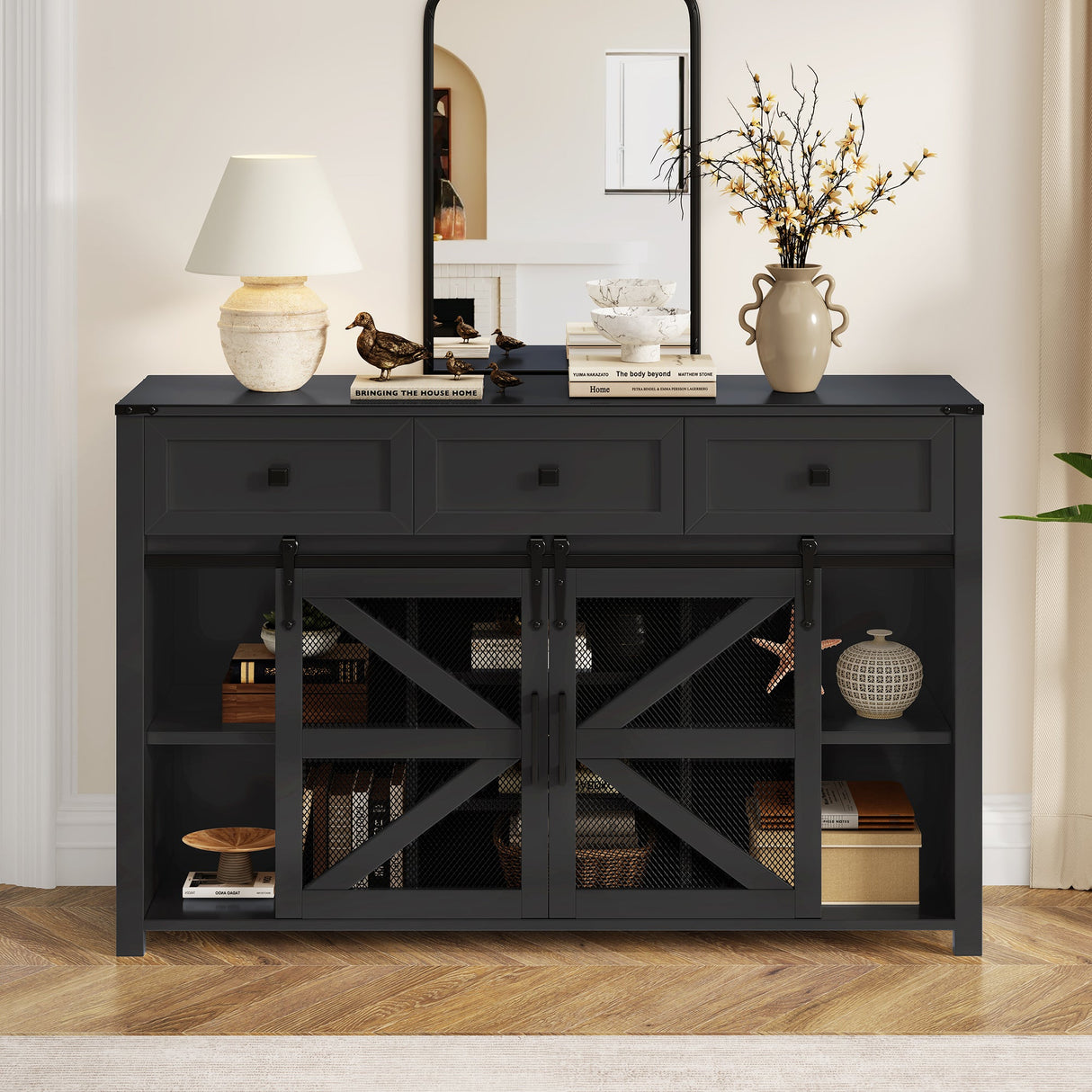 U_Style 55" Sliding Barn Door Sideboard Buffet Cabinet