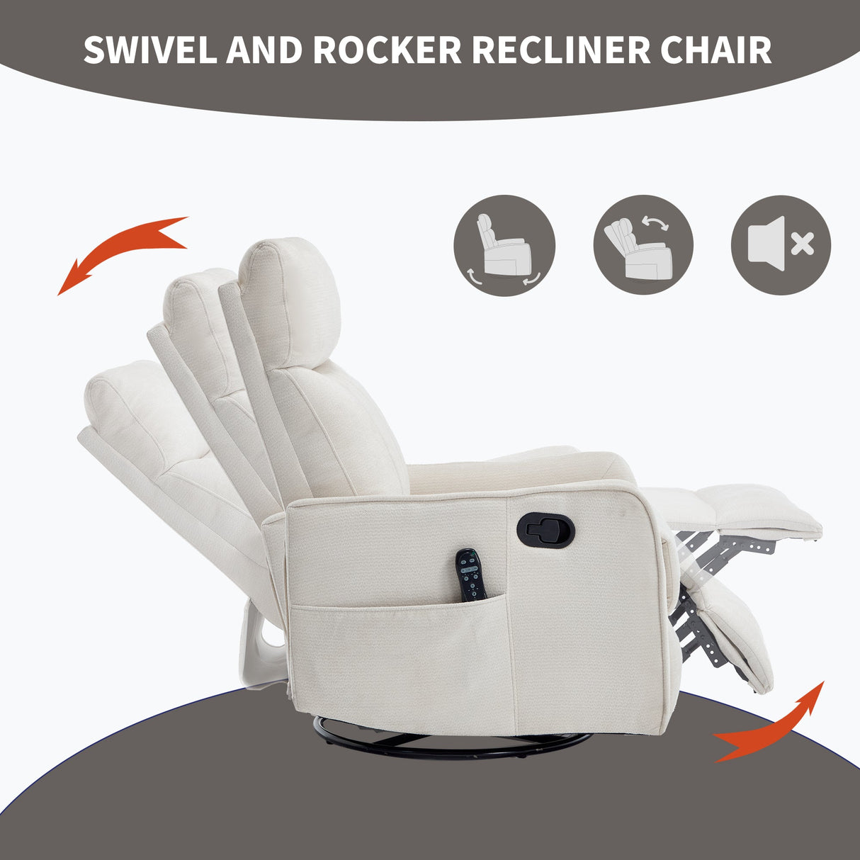 Beige Heat Massage Manual Recliner Chair with Rocker and Swivel