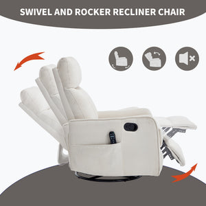 Beige Heat Massage Manual Recliner Chair with Rocker and Swivel