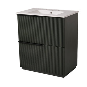Fluted Bathroom Vanity With Ceramic Sink, Soft Close Slides