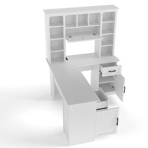 L-Shaped Computer Desk with 2 Cabinets and 2 Drawers