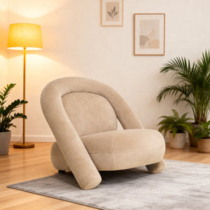 Stylish Dark Beige Velvet Lounge Chair
