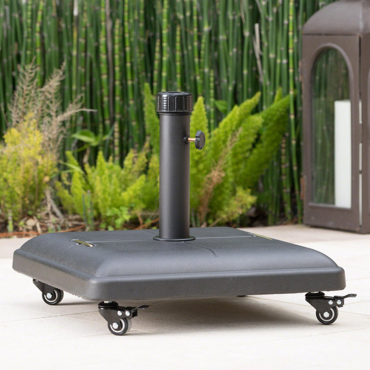 Modern Square Wheelie Umbrella Base Black Concrete 19.69 Inch