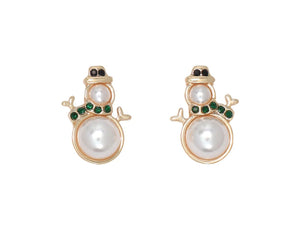 Dainty Pearl Snowmen with Crystals Earrings