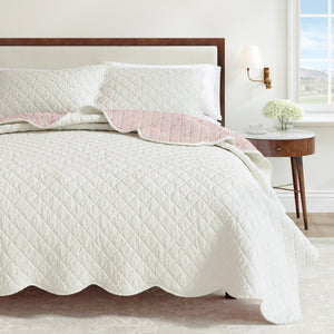 Floral Print & Scallopeded Edge Cotton Quilt Set - Sandie Collection