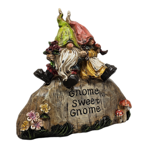 Garden Gnomes on a Rock  - 8 Inch - Gnome Sweet Gnome