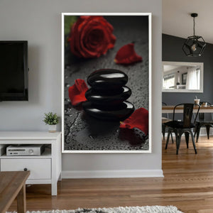 Black Lava Stone Rose Canvas | Red Rose Spa Photography