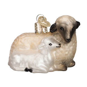 Sheep With Lamb Glass Blown Ornament