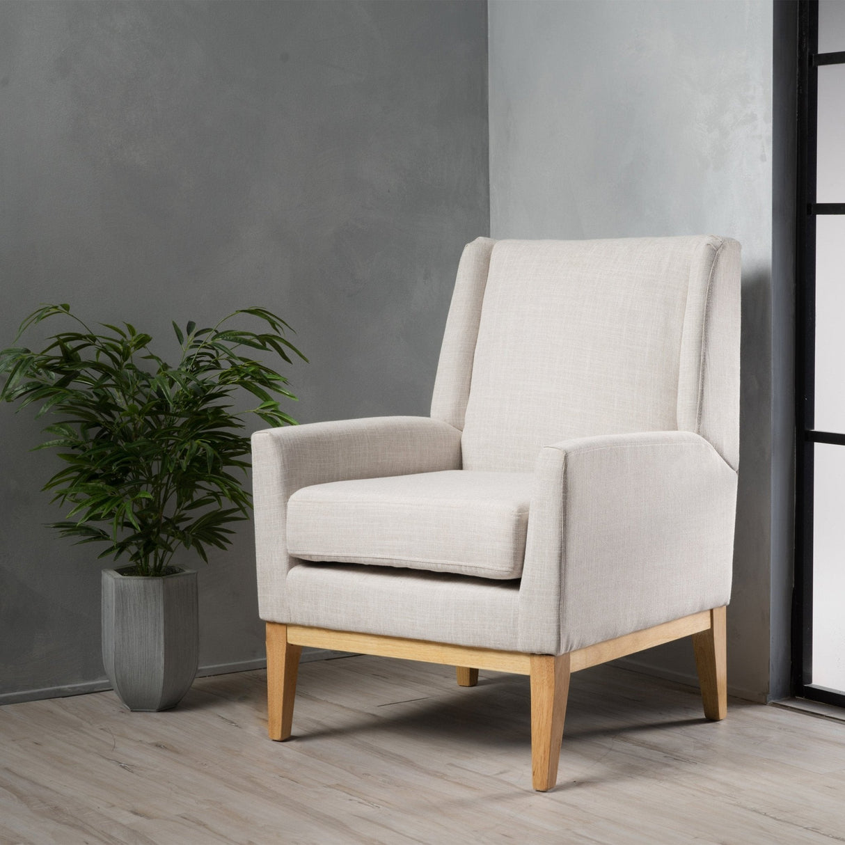 Dimensionality Upholstered Accent Chair with Wing Back and Wood Legs - Accent Chairs