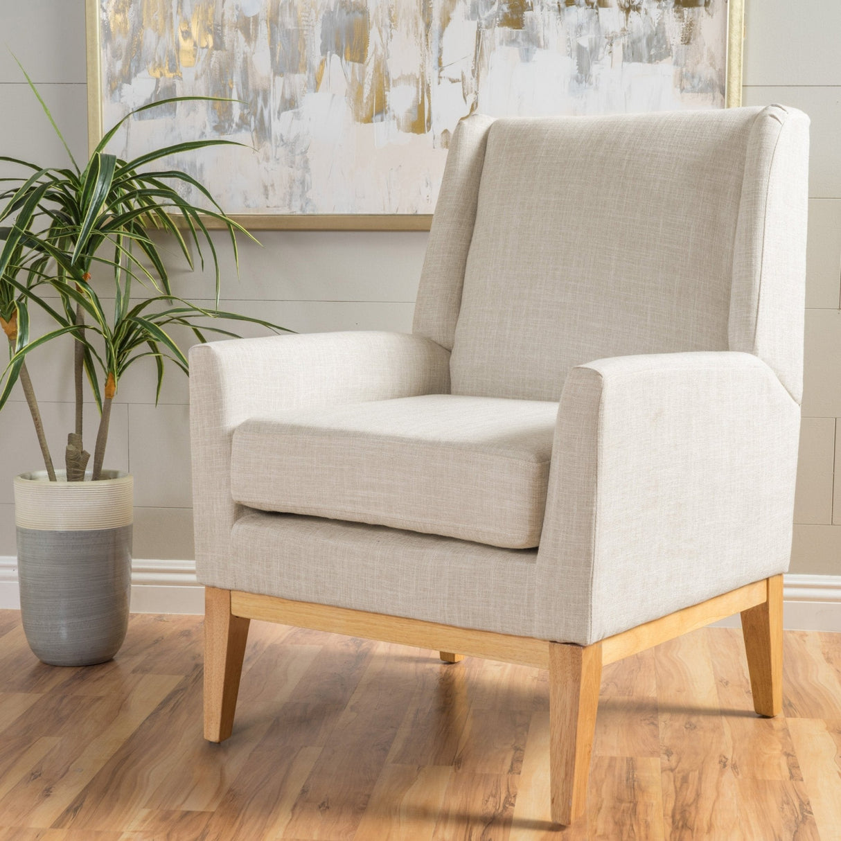 Dimensionality Upholstered Accent Chair with Wing Back and Wood Legs - Accent Chairs