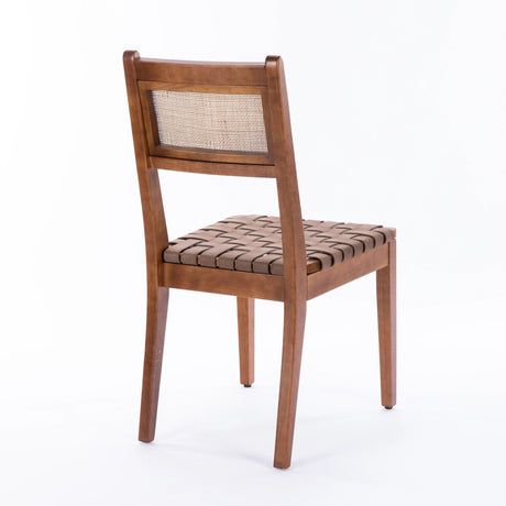 Dining Chair with Rattan Back and Wood Legs, Set of 2 - Dining Chairs