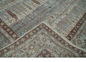 Distress Finish Tree of life Gray, Ivory, Brown and Olive Traditional Floral Hand knotted 8x10 wool Area Rug