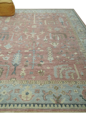 Distress Finished Tree of Life Hand Knotted Rust and Blue 9x12 Wool Rug