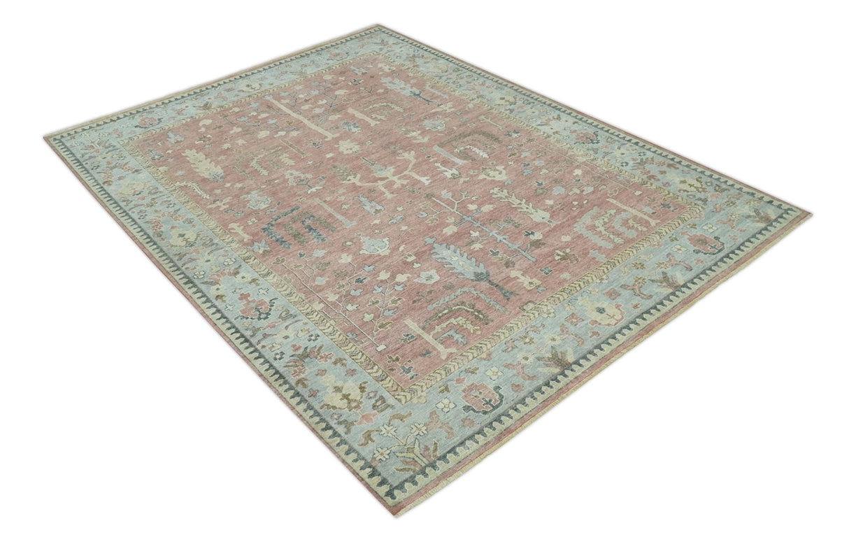 Distress Finished Tree of Life Hand Knotted Rust and Blue Custom Made Wool Rug