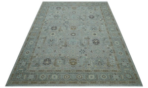 Distressed and Blue Silver Hand Knotted Traditional Wool Area Rug