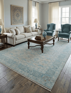Distressed Design Silver And Beige Hand Knotted 10x14 Wool Area Rug