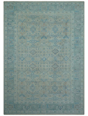 Distressed Design Silver And Beige Hand Knotted 10x14 Wool Area Rug