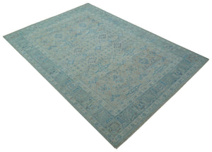 Distressed Design Silver And Beige Hand Knotted 10x14 Wool Area Rug