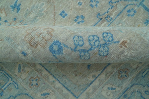 Distressed Design Silver And Beige Hand Knotted 10x14 Wool Area Rug