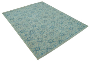 Distressed Hand Knotted Blue And Beige Oriental Design 8x10 Wool Area Rug