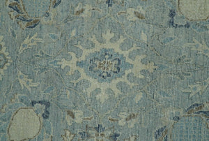 Distressed Hand Knotted Blue And Beige Traditional Design 9x13 Wool Area Rug