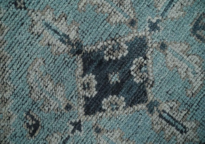 Distressed Hand Knotted Multi Size Blue, Silver and Charcoal Traditional Low Pile Wool Area Rug