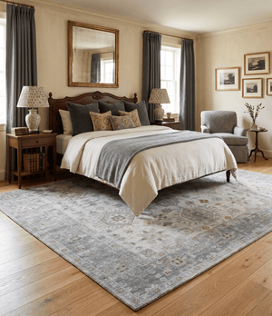 Distressed Hand Knotted Traditional  Silver and Rust Custom Made Wool Area Rug