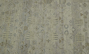Distressed Silver And Beige Hand Knotted khotan design Custom Made wool area rug