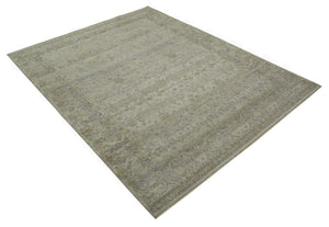 Distressed Silver And Beige Hand Knotted khotan design Custom Made wool area rug