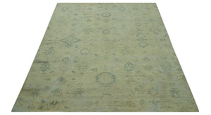 Distressed Traditional Design Blue And Beige Hand Knotted 8x10 Wool Area Rug