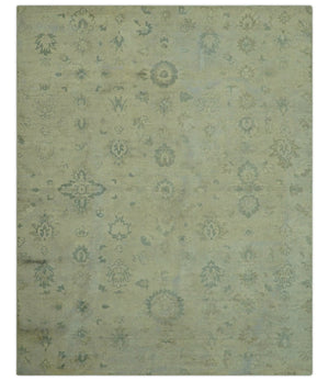 Distressed Traditional Design Blue And Beige Hand Knotted 8x10 Wool Area Rug
