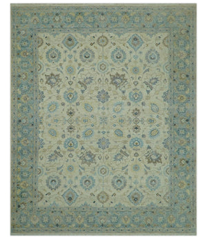 Distressed traditional Design Blue And Beige Hand Knotted 8x10 Wool Area Rug