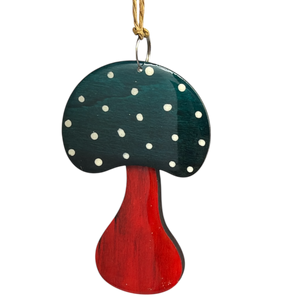 Glossy Wooden Mushroom Ornament - 3 1/2 Inches